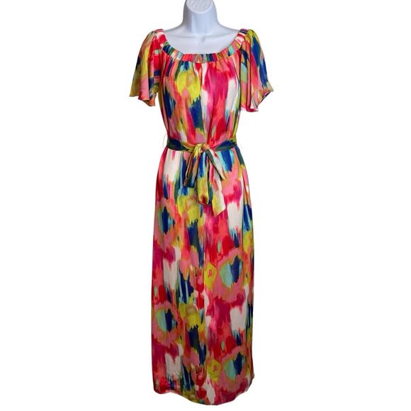 Trina Turk Women's Abstract Off Shoulder San Onofre Maxi‎ Dress Size S Vibrant - Picture 1 of 12
